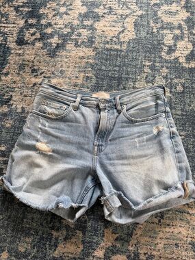 Everlane Casual Light Blue Distressed Denim Jean Shorts for Women, size 26